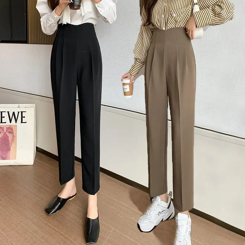 

Women's 2022 Spring and Autumn New Casual High-waist Harem Pants Female Harem Nine-point Small Feet Cigarette trousers A28