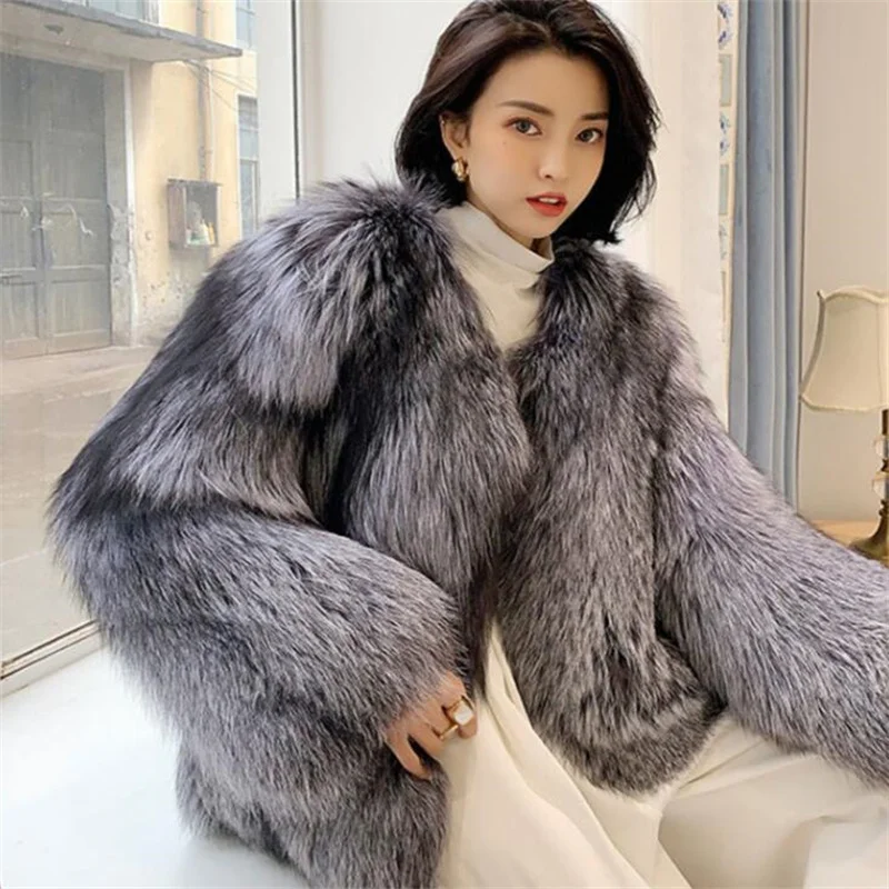 Raccoon fur coats womens autumn and winter new imitation fox fur coat ladies slim clothes autumn winter veste femme шуба женская