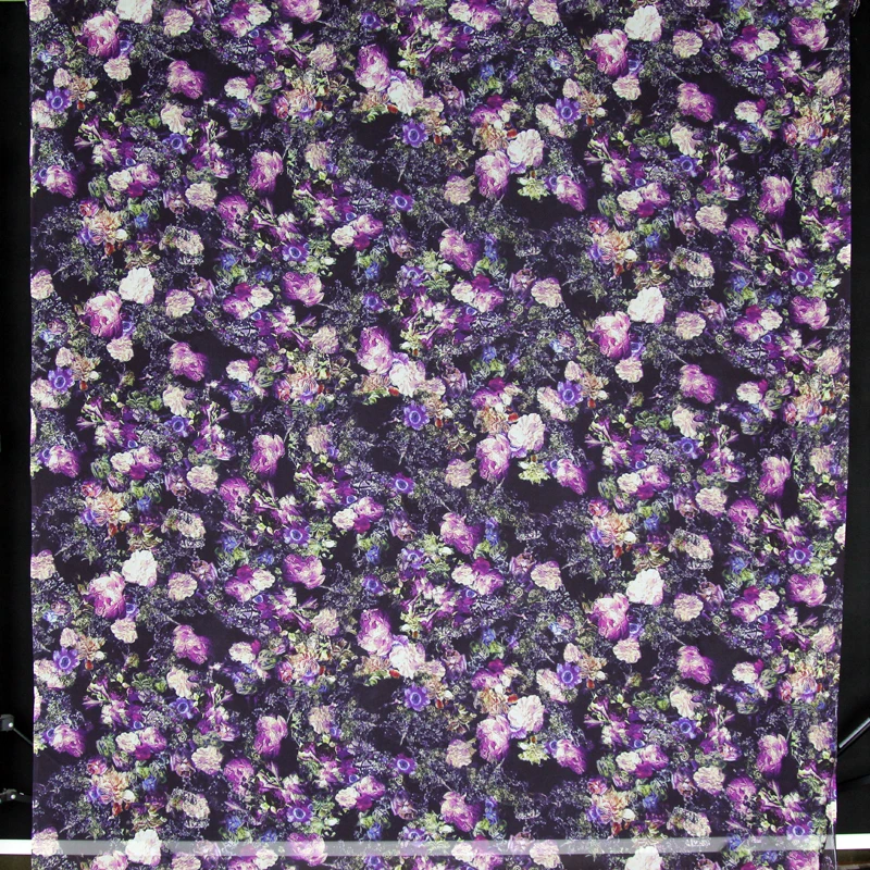 Фиолетовый цветочный принт 100% шелк жоржет Марля шелковая ткань 136 см ширина