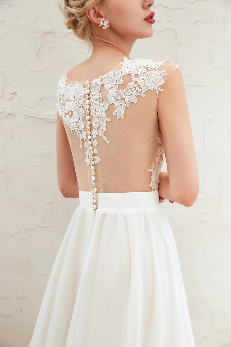 Beach Wedding Dress 2020 Vestidos De Novia Sexy Slit Chiffon Boho Bridal Gowns Lace Vestido De Casamento with Cap Sleeves