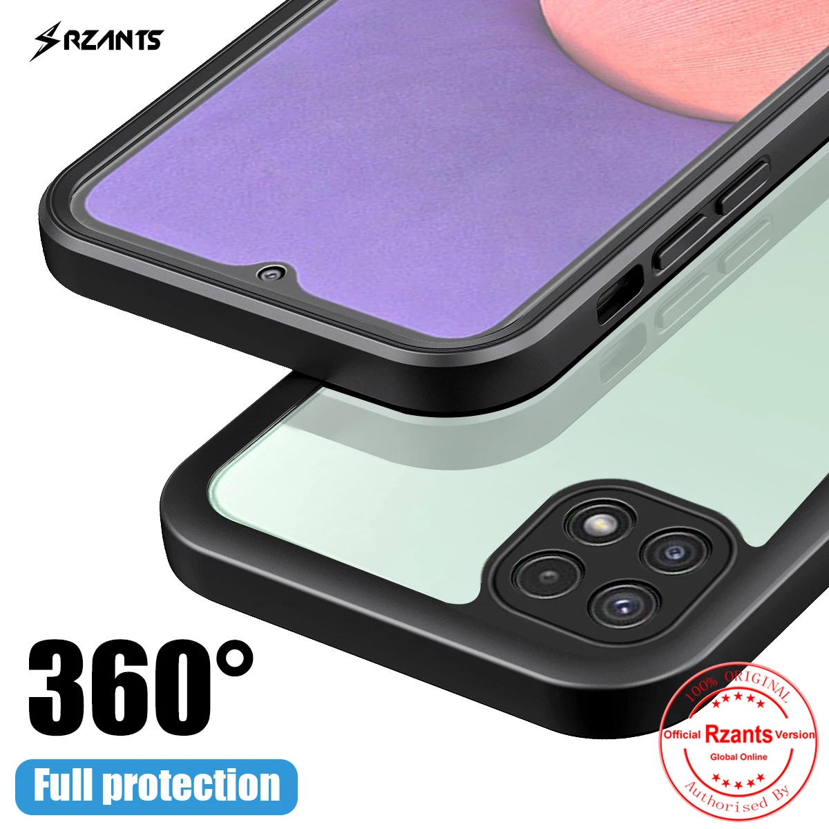 Rzants For Samsung Galaxy A22 5G 4G Case [360 Bettle] Full Protection Cover Soft Transparent Shockproof Phone Casing