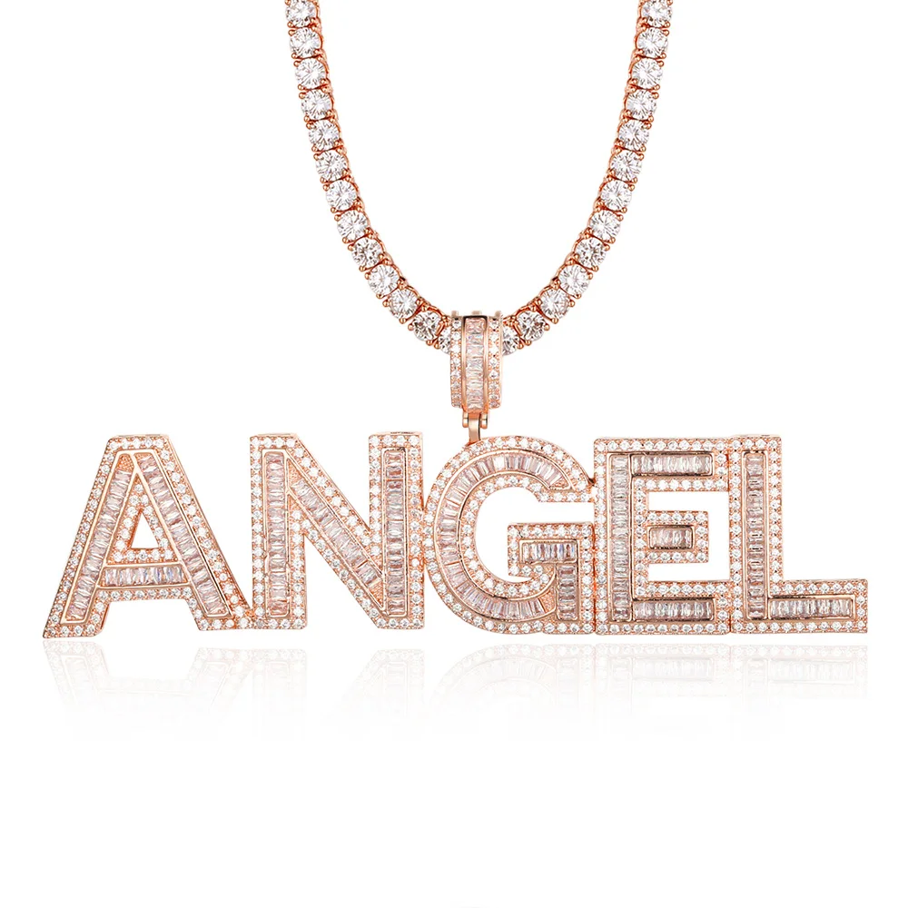

Luxury Custom Name Letter Baguatte Zircon CEO Necklace 100% Micro Pave CZ Hip Hop Iced Out Tennis Chain Jewelry Dropshipping