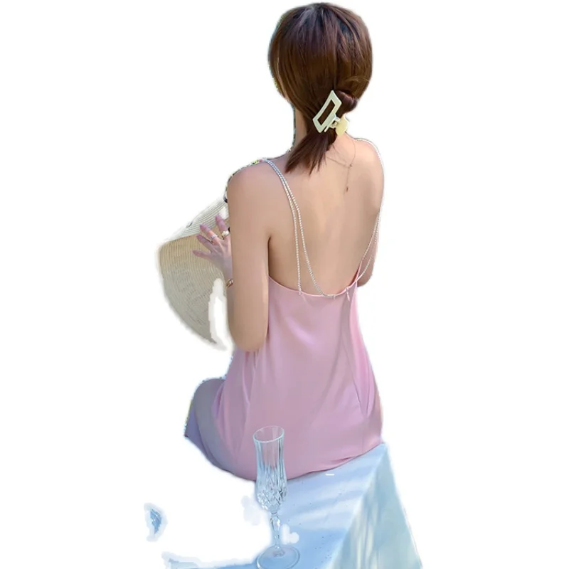 

Summer 2021 Runway Korean Fairy Casual Honeymoon Beach Vacation Party Night Straps Dresses New Women Midi Backless Slip Sundress