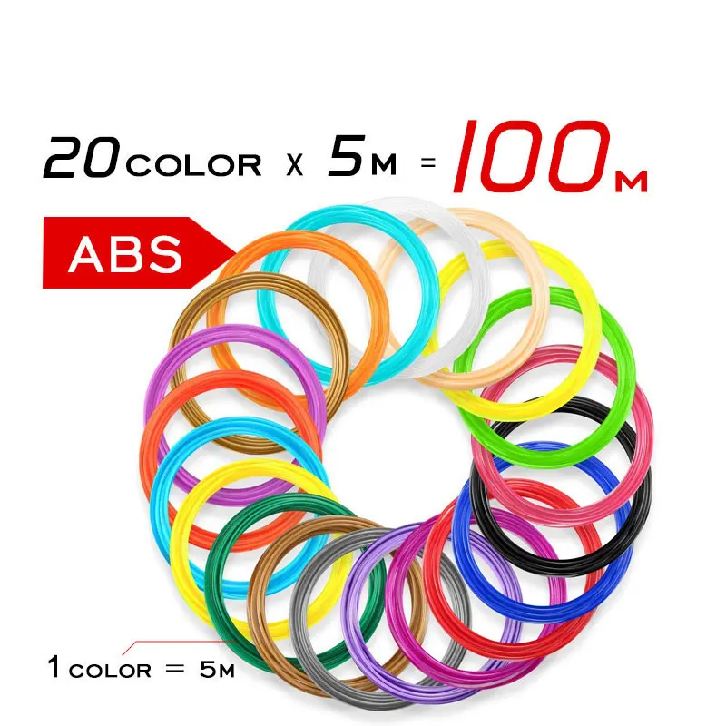 100m ABS 20 color SL-300 ручка для 3D печати 1,75 мм ABS PLA 2 типа нити 3d ручки для рисования с нитью светодиодный дисплей для создания детей - Цвет: 100m ABS 20 color