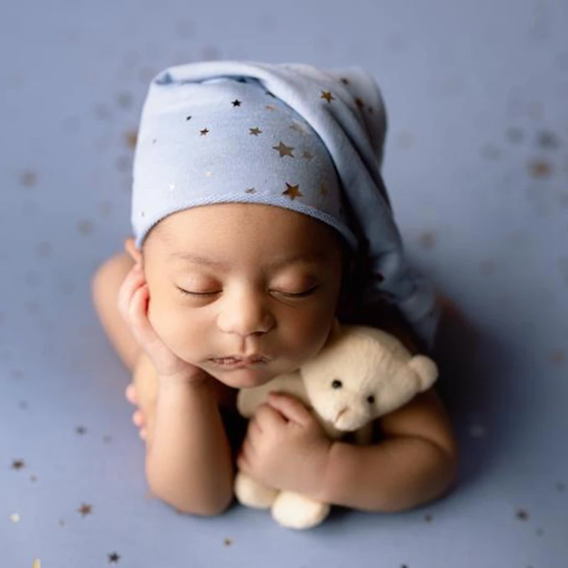 

H05C Baby Knot Tail Cap Starry Sky Hat Newborn Photography Props Infants Beanies Cap Photo Shooting Posing Accessories