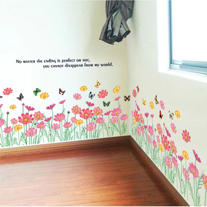 Настенная 3D наклейка-основание с розовыми маленькими цветами водостойкая