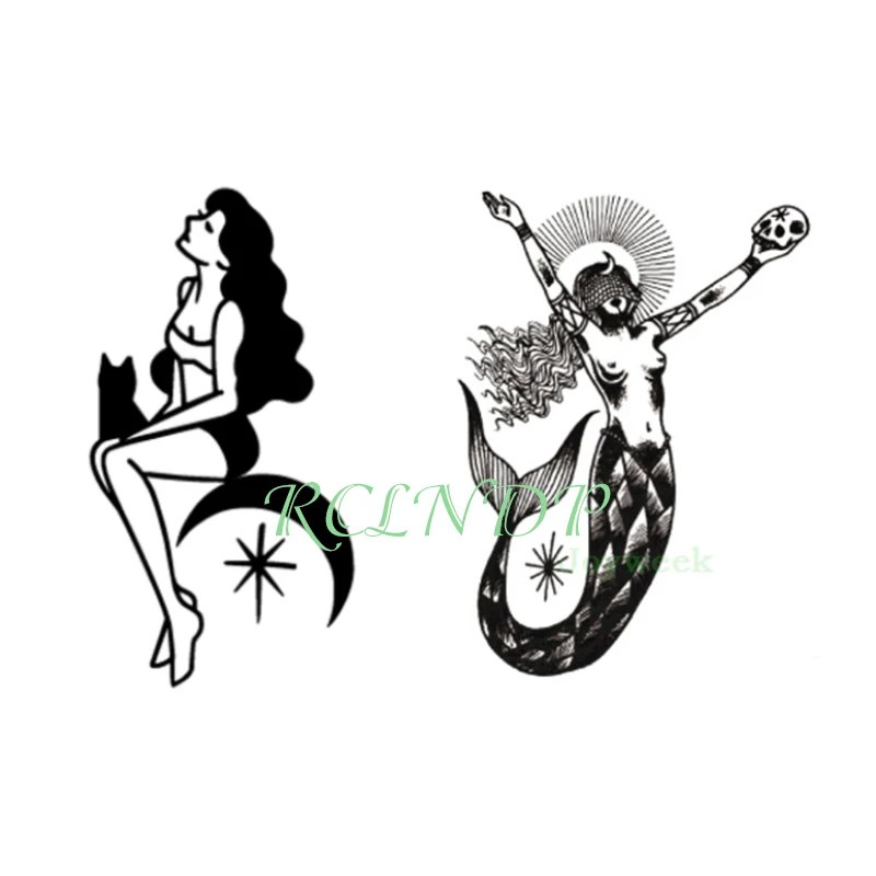 Водостойкая Временная тату наклейка Русалка винтажные старые школьные наклейки