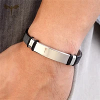 business mens silicone bangle black white strap stainless steel buckle simple initial geometric bracelet men wrist jewelry