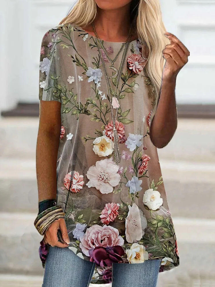 

Women Clothing Summer Fashion Digital Printed Casual Loose Short-sleeved O-neck Vintage T-shirts Pullover Tee Tops Oversize 3XL