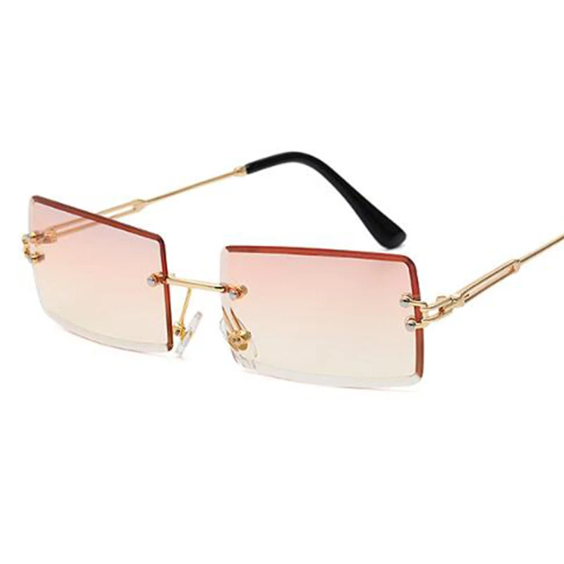 

Rimless Sunglasses Rectangle Fashion Popular Women Men Shades Small Square Sun Glasses For Female Summer Traveling Brown Oculos