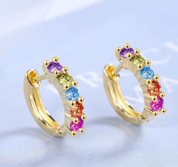 Простые радужные серьги с фианитами для хрящевой ткани застежка ушей женщин