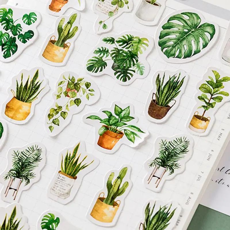 

28TA 45pcs/box Potted Plant Stationery Stickers Sealing Label Travel Sticker DIY Scrapbooking Diary Planner Albums Decoration