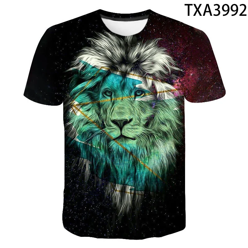 

Новые летние футболки с изображением животных тигра для мальчиков и девочек, повседневные футболки с 3D принтом, модные крутые Топы с коротк...