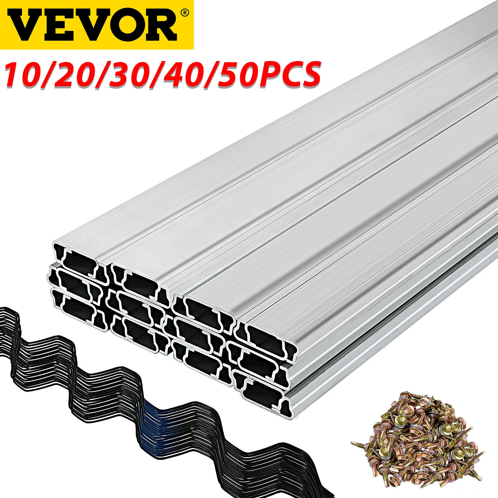 

VEVOR 10/20/30/40/50pcs Greenhouse Swinging Aluminum Wire Latch Channel 6.56ft Spring Lock Wiggle Wire and Lock Channel w/Screws