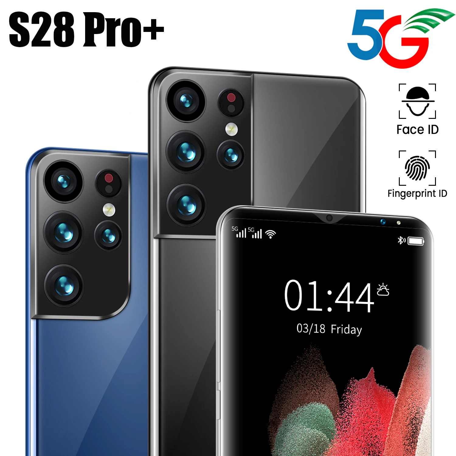 

Hot Sale 8+128GB S28 Pro+ CPU MT6889+ Deca Core 5G Network Smart Phone Global 1440*3200 6000mAh Andriod 11 Face ID Cell Phone