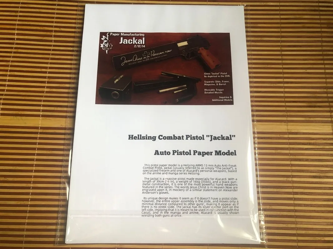 Jackal замок Hellsing PM 454 Casull DIY 3D бумажная карта Модель Набор для строительства