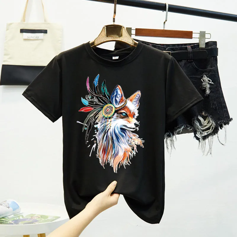 

Printing Creative Color Fox Women Oversize Tee Shirt Femme 8 Colors Short Sleeve Summer Shirt Women Colorful Funny T-shirt Women