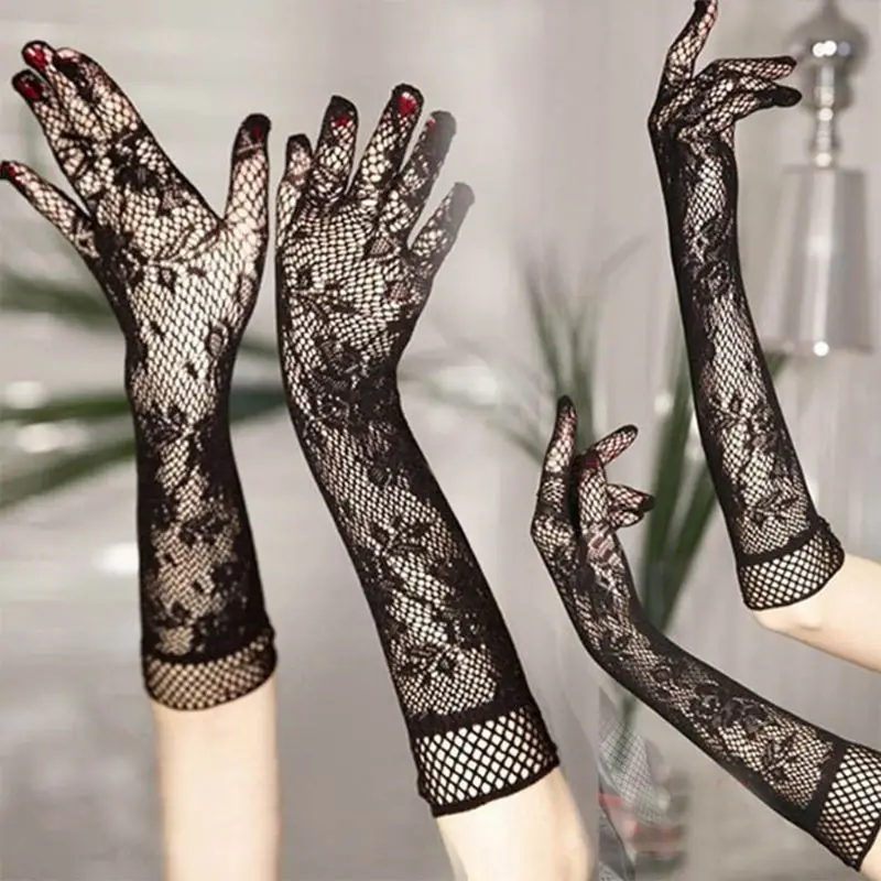 

Sexy Lace Jacquard Gloves Women Decorative Bridal Bride Wedding Dress Accessories Long Hollow Full Finger Glove U90E