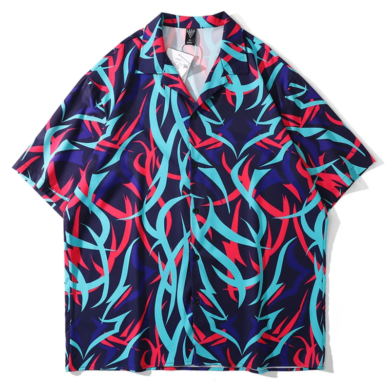 

Для мужчин Harajuku креативный принт рубашка блуза унисекс короткий рукав 2021 летняя Гавайская пляжная Праздничная свободные тропическая рубаш...