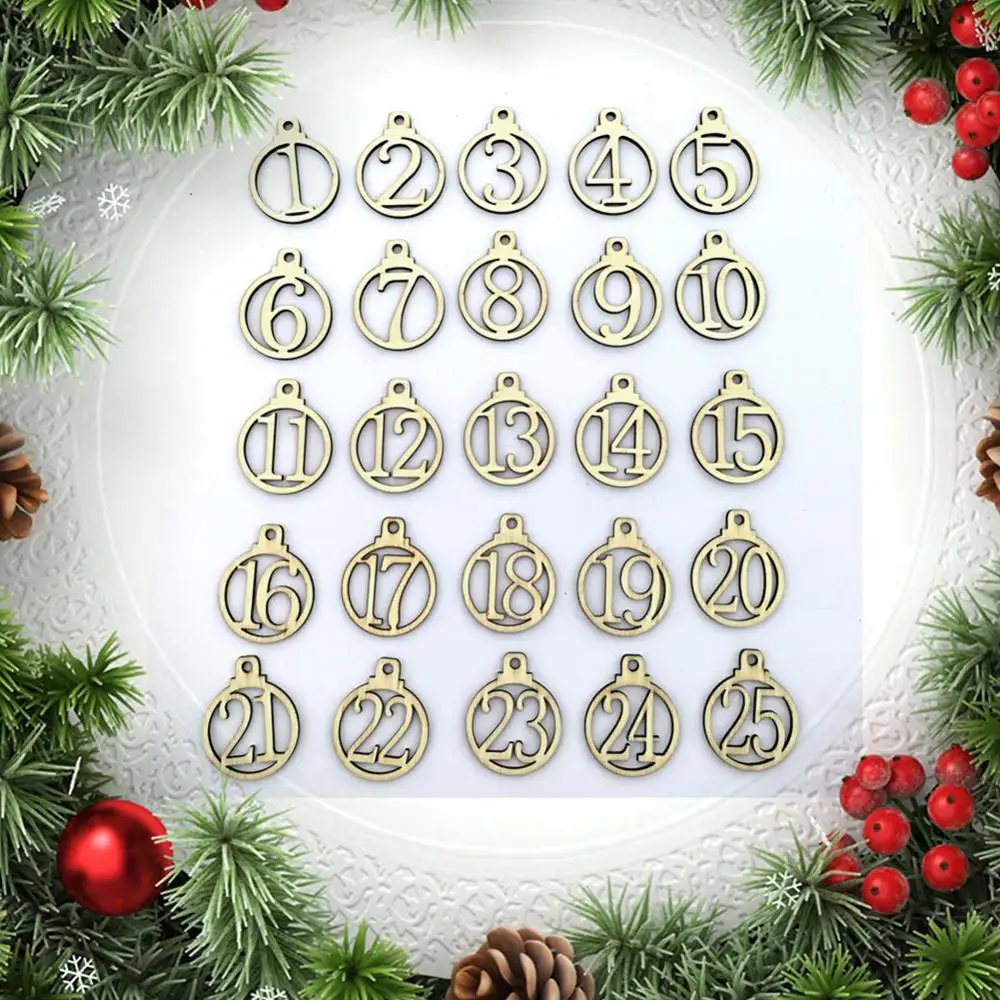 

1-25 Vintage Wooden Christmas Countdown Advent Calendar Number DIY Gift Tags