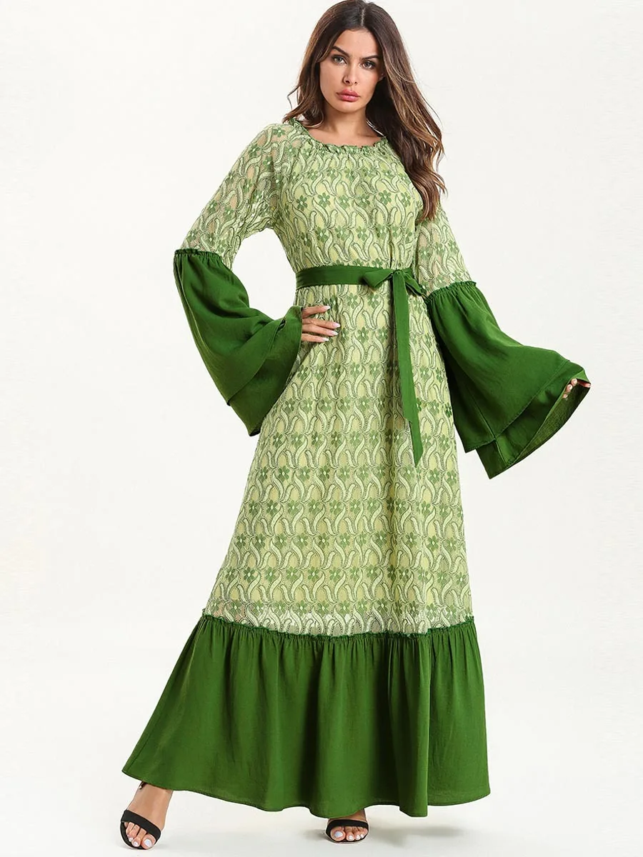 Мусульманское платье длинная юбка код Женская мода с длинным рукавом кружево