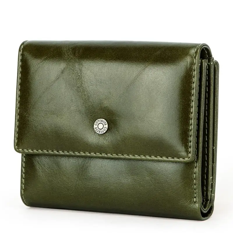 

Rfid Anti Theft Women Wallet Fashion Small Leather Purse 2021 New First Layer Cow Leather Short Tri -Fold Card Holder