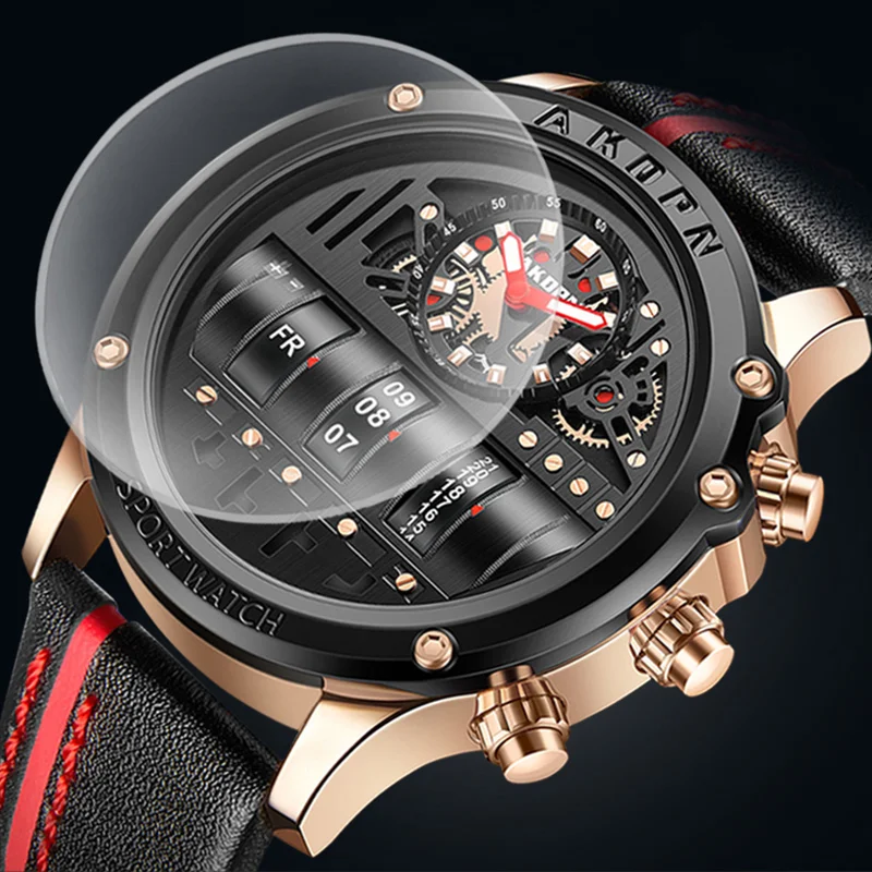

New Mens Watches Creative Roulette Dial Quartz Watch Men Fashion Leather Army Waterproof Men Wrist Watch Clock Relogio Masculino