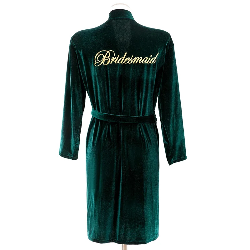 Embroidery Letter Women Kimono Bathrobe Gown Velvet Bride Bridesmaid Wedding Robe Nightwear Velour Sleepwear Intimate Lingerie