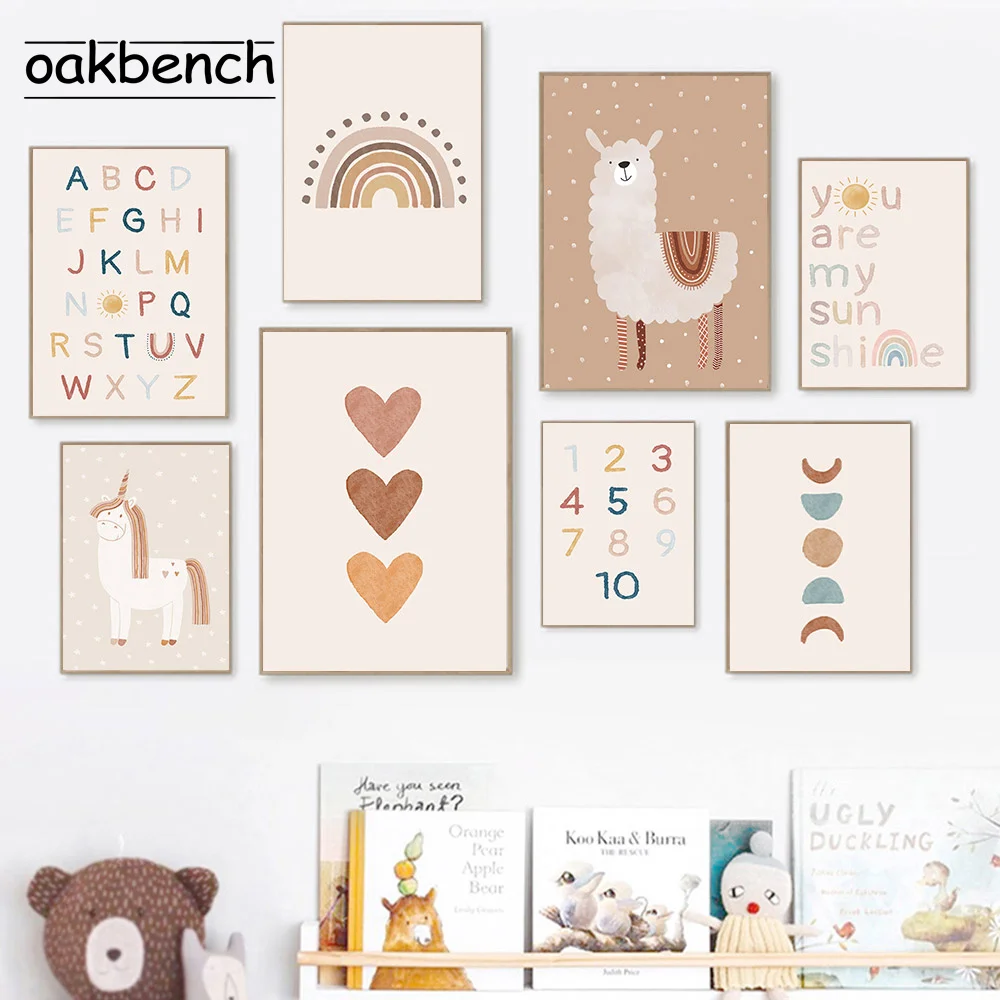 

Boho Nusery Wall Art Print Love ABC Canvas Painting Pony Alpaca Art Poster Sunshine Rainbow Wall Pictures Kids Baby Room Decor