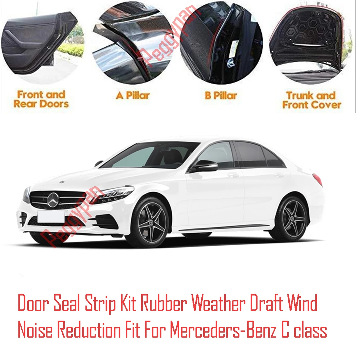 Door Seal Strip Kit Self Adhesive Window Engine Cover Soundproof Rubber Weather Draft Wind Noise Reduction For Mercedes C class