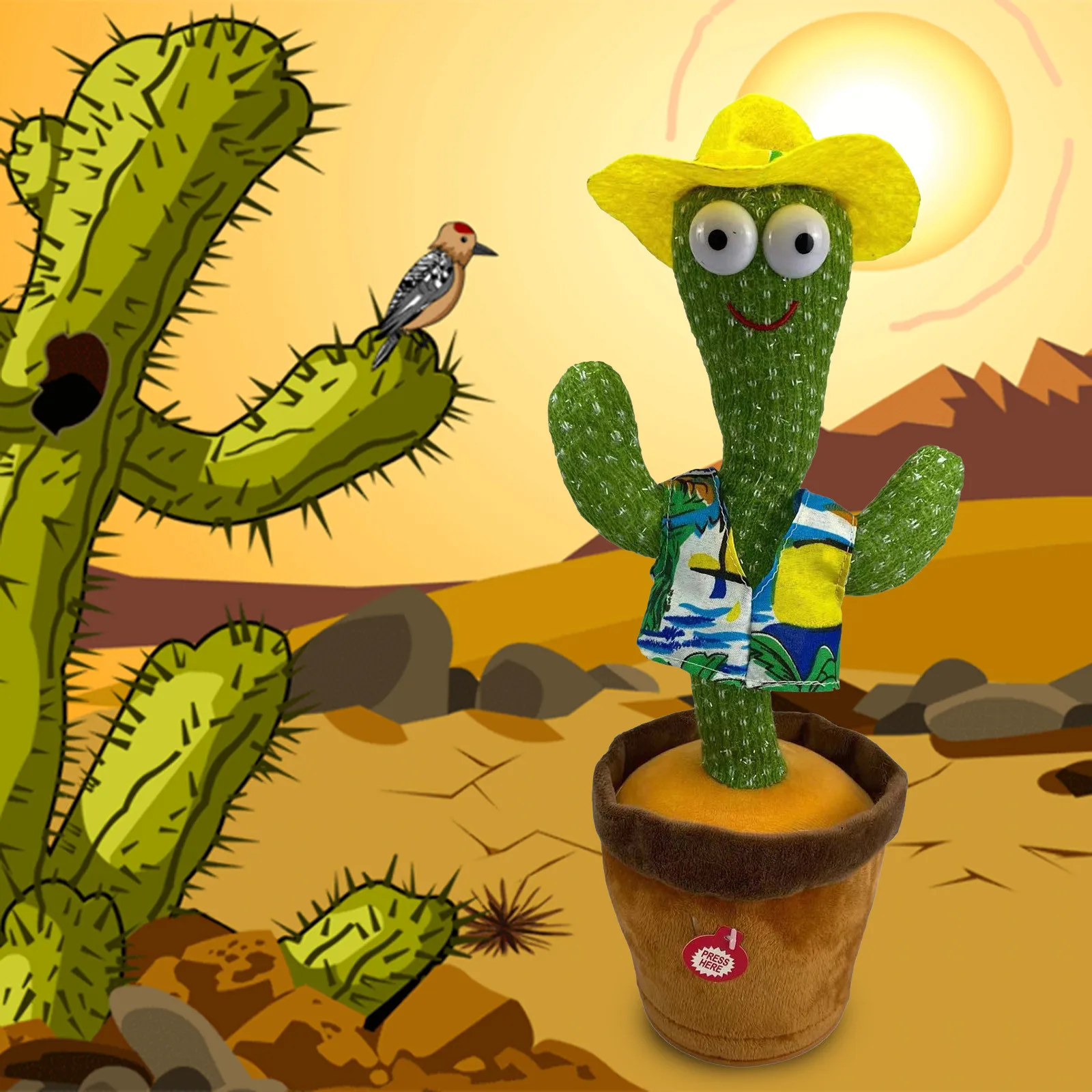 

Lovely Dancing Cactus Plush Toy Hawaiian Style Yellow Straw Hat Electronic Song Cute Dance Cactus Crazy Dance Toy Cactus Dansant