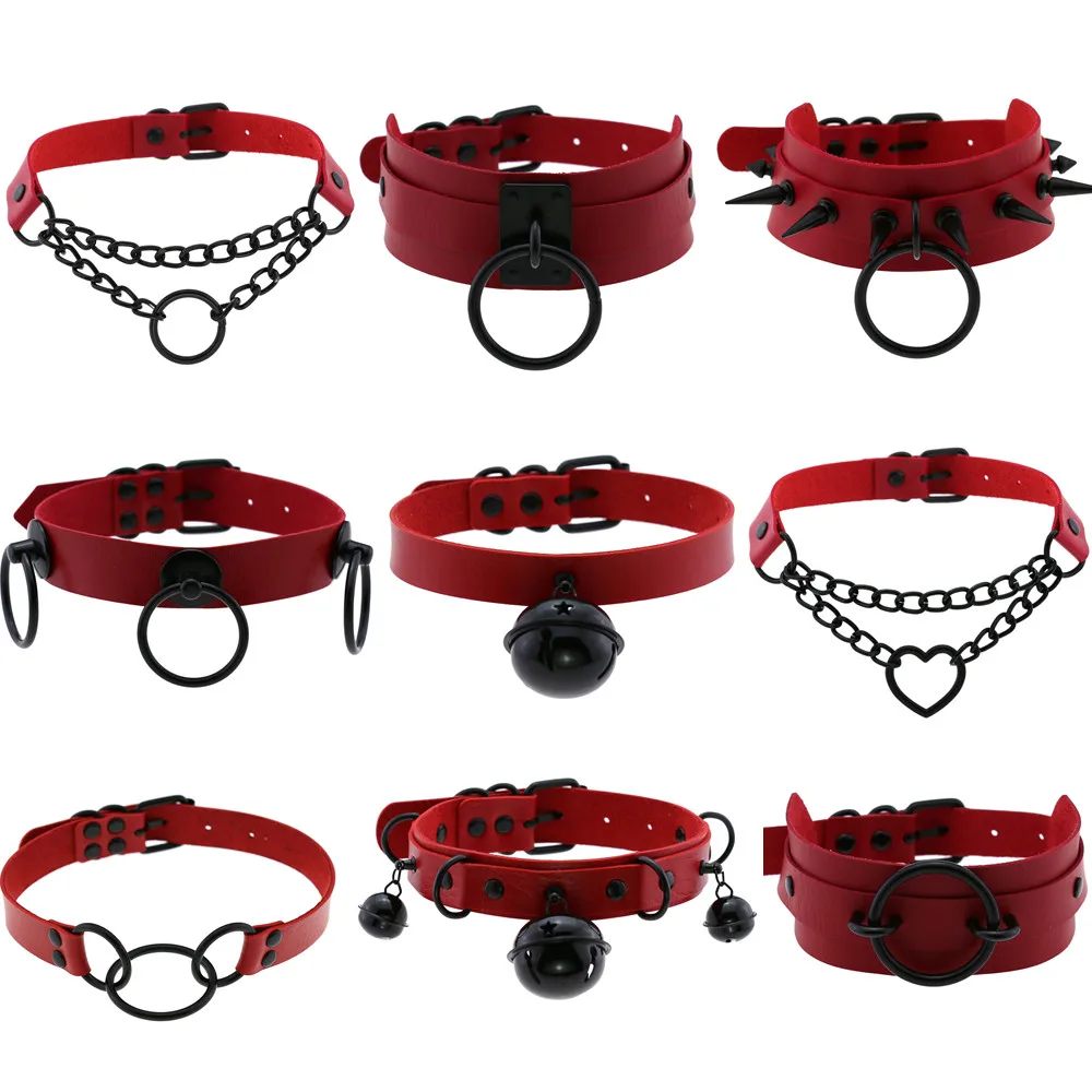 

DIEZI Punk New Red PU Leather Black Clavicle Chain Collar Necklace For Women Harajuku Gothic Choker Statement Necklace Jewelry