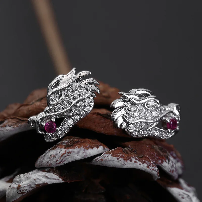 

KOFSAC Creativity Dragon Heads Shining Zircon Stud Earrings For Women Jewelry 925 Sterling Silver Earring Lady Party Accessories