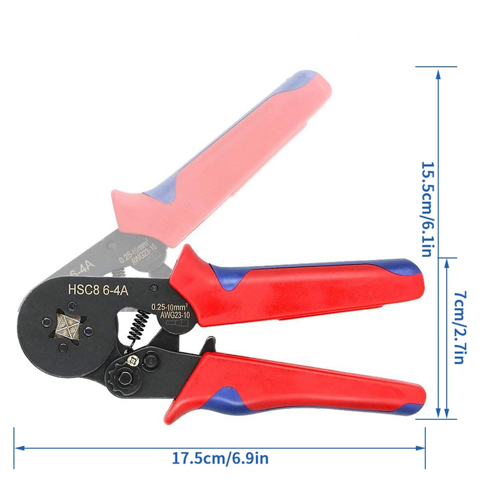 

HSC8 6-4 0.25-10mm2 23-10 AWG Crimping Pliers 1200pcs Terminals For Tube Type Needle Type Terminal Crimp Self-Adjusting Tool