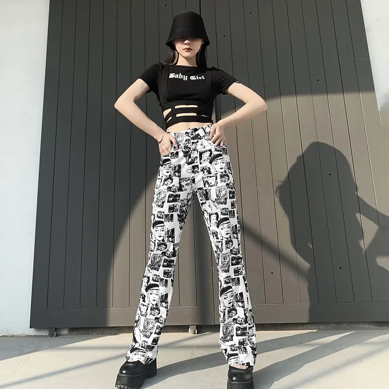 

Harajuku Pants For Women Ladies 2021 Summer Fashion Long Trousers Y2k Aesthetic Clothes Streetwear Casual Bottoms Comic Print