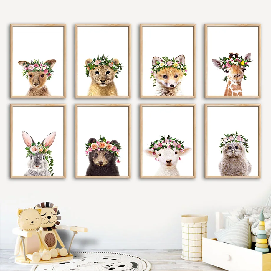 

Lion Fox Giraffe Rabbit Bear Sheep Owl Kangaroo Wall Art Canvas Painting Nordic Posters And Prints Wall Pictures Kids Room Decor