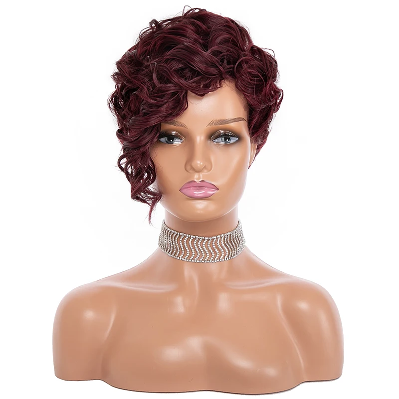 

GRES Short Black Wig with Fringe Women Short Wig with Side Part Bangs High Temperature Fiber Wave Bob Women Synthetic Wigs