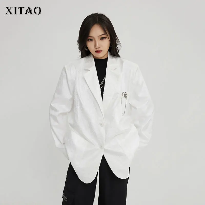 

XITAO, новинка, белый Женский блейзер, свободный, модный, с принтом сзади, 2021, весна-осень, новая простота, подходит ко всему, трендовый костюм, п...