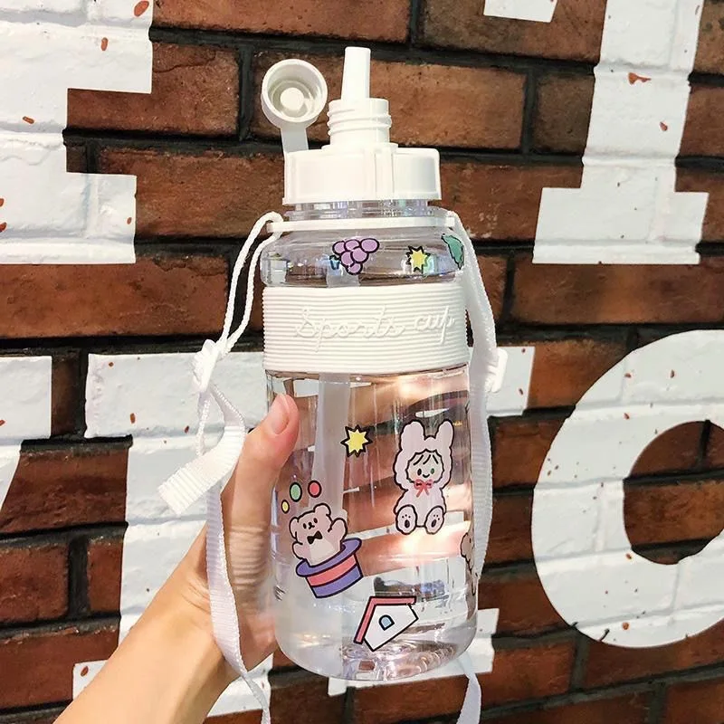 

Large capacity sports bottle 1000ml plastic portable water cup with straws outdoor sports camping supplies fitness water bottle