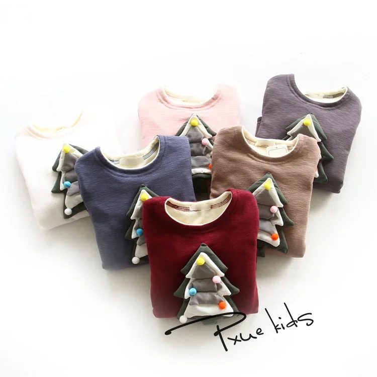 

2016 Winter New kids hoodies Fashion 3D Christmas tree design children sweatshirt plus velvet warm boys girls tops