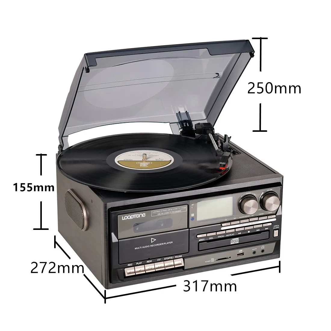 Винтажный проигрыватель для виниловых пластинок с 3 скоростями Bluetooth CD-И