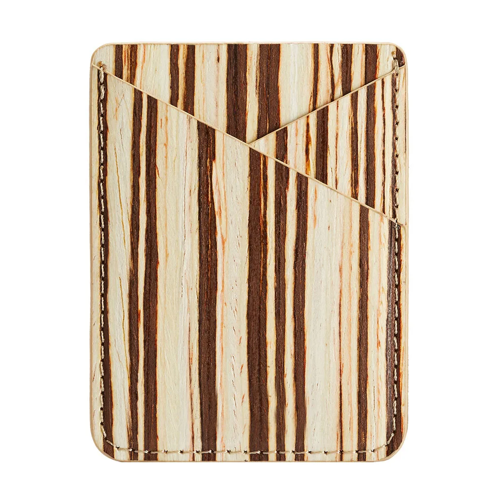 

Card Holder Self-adhesive Business Wood Pattern Mini PU Leather Multifunction Stick On Phone Ultra Slim Universal Wallet Purse