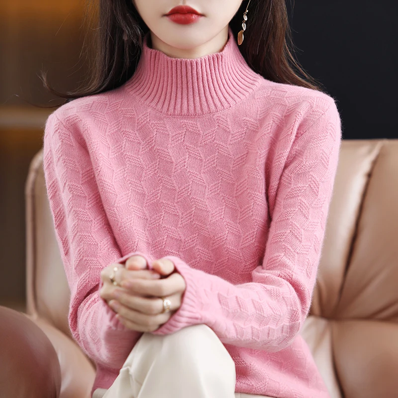 

Pullover Half Turtleneck Cashmere Sweater Ladies Long Sleeve 100% Pure Wool Sweater Slim Fashion Solid Color Knit Top Hot Sale