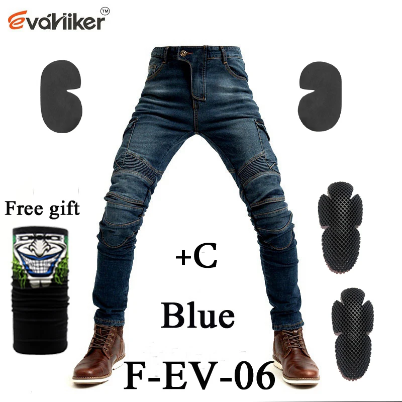 F-EV-06 Blue C PK718 PK719 джинсы для активного отдыха; ботинки в байкерском Для Мужчин's внедорожные джинсы для улицы/Велосипеды брюки с защитное оборудование - Цвет: F-EV-06 Blue C