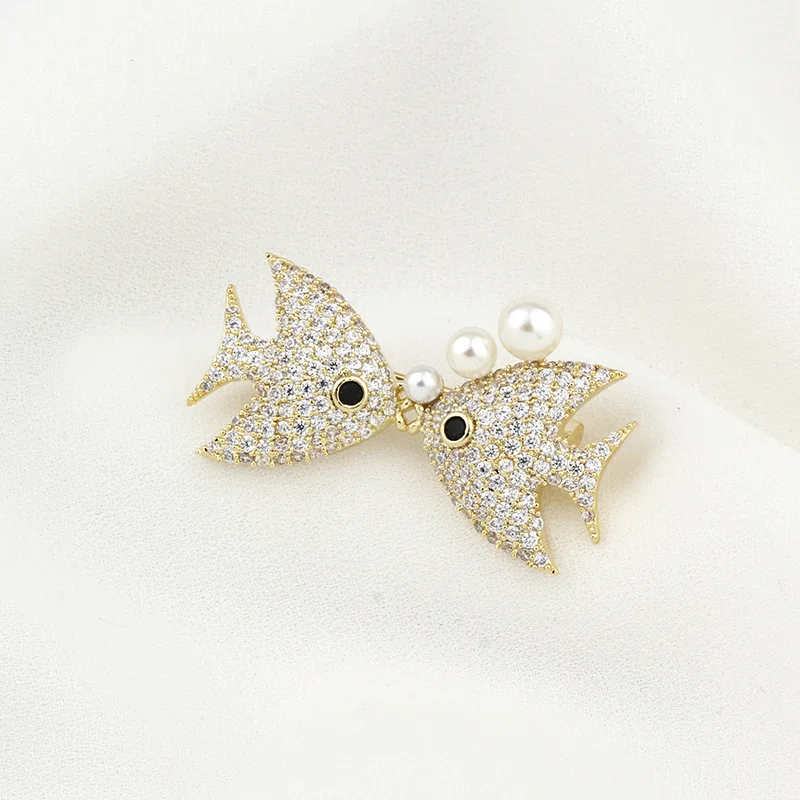 2021 новые модные милые двойные Броши с рыбой жемчугом высококачественные