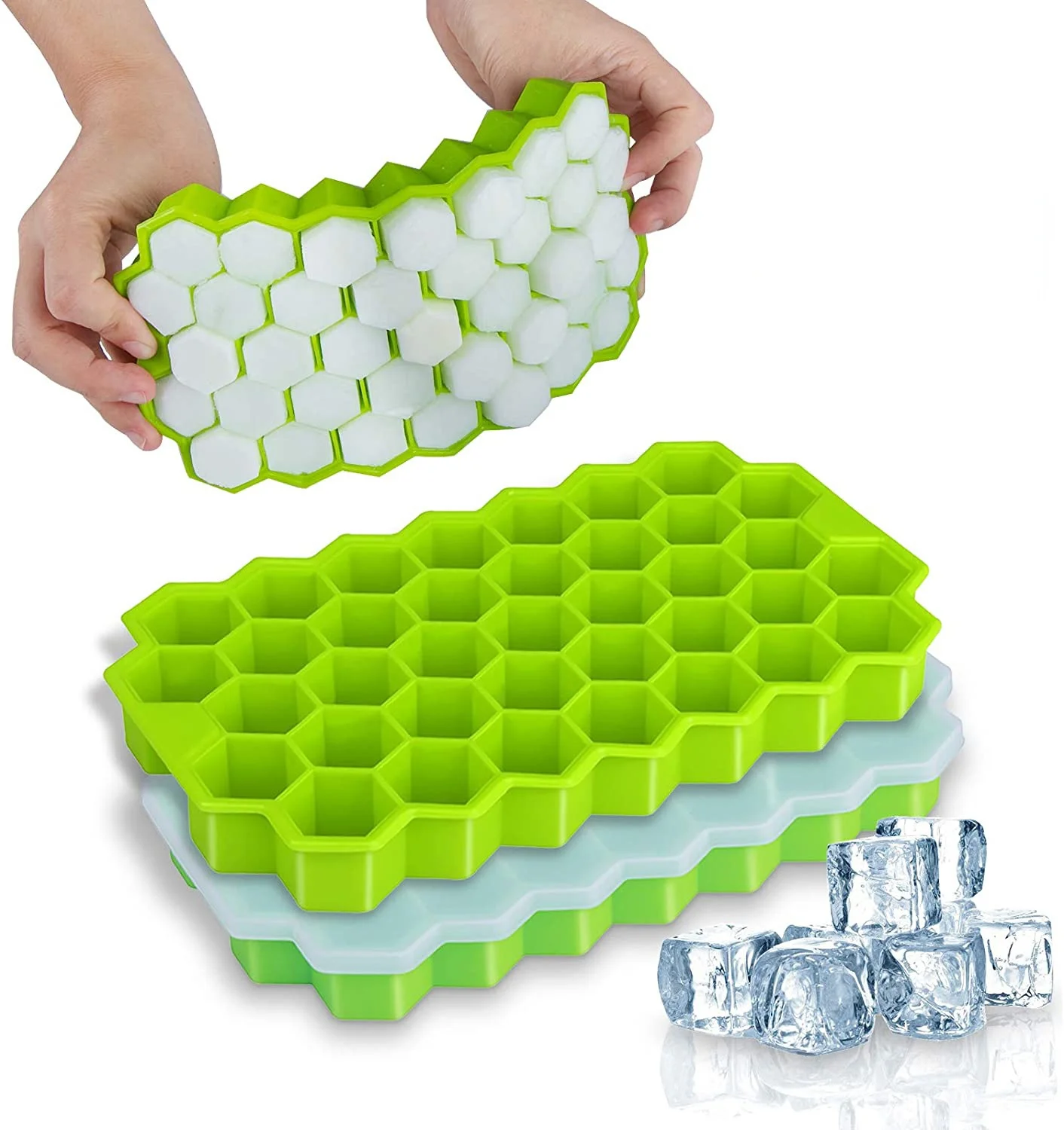 

SILIKOLOVE Honeycomb Ice Cube Trays Reusable Silicone Ice cube Mold BPA Free Ice maker with Removable Lids