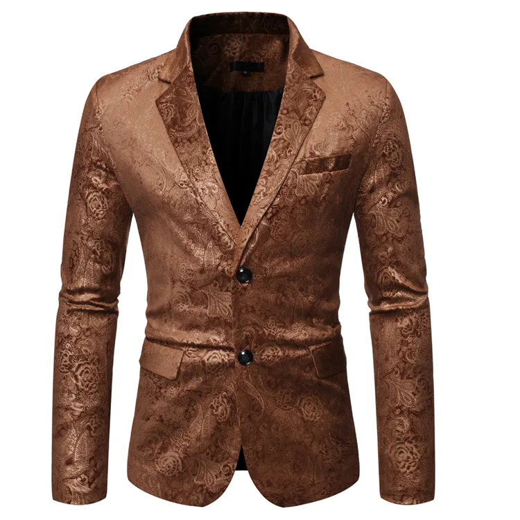 Мужской костюм, Новинка весна-осень 2021, повседневный облегающий костюм с бронзовым принтом, куртка, Мужской Блейзер, мужской костюм, куртка от AliExpress RU&CIS NEW