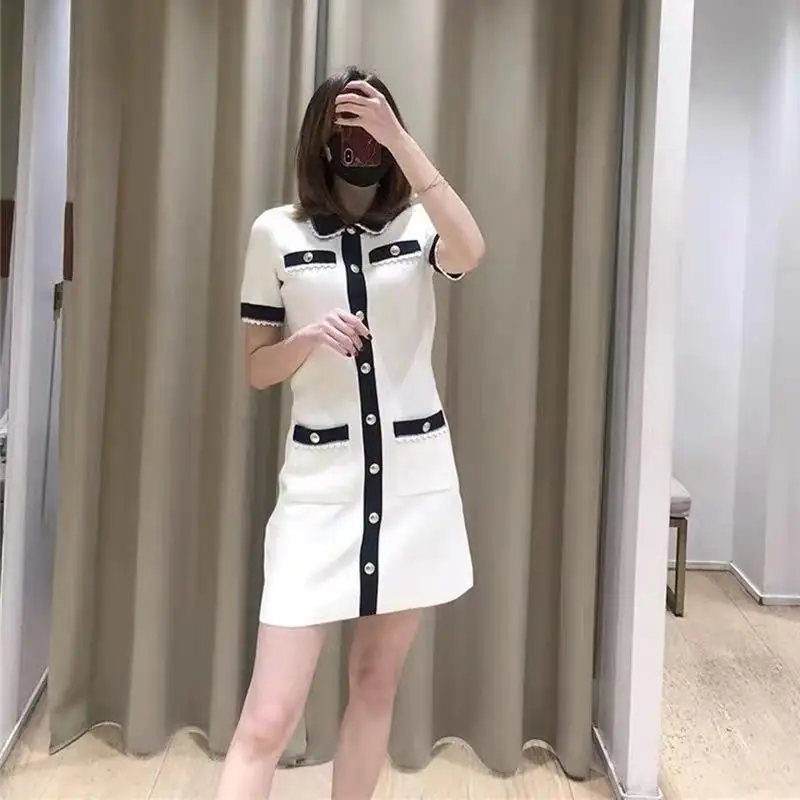 

Women Dress 2021 Spring/summer New Elegant Color Short Sleeve Knit Dress Women