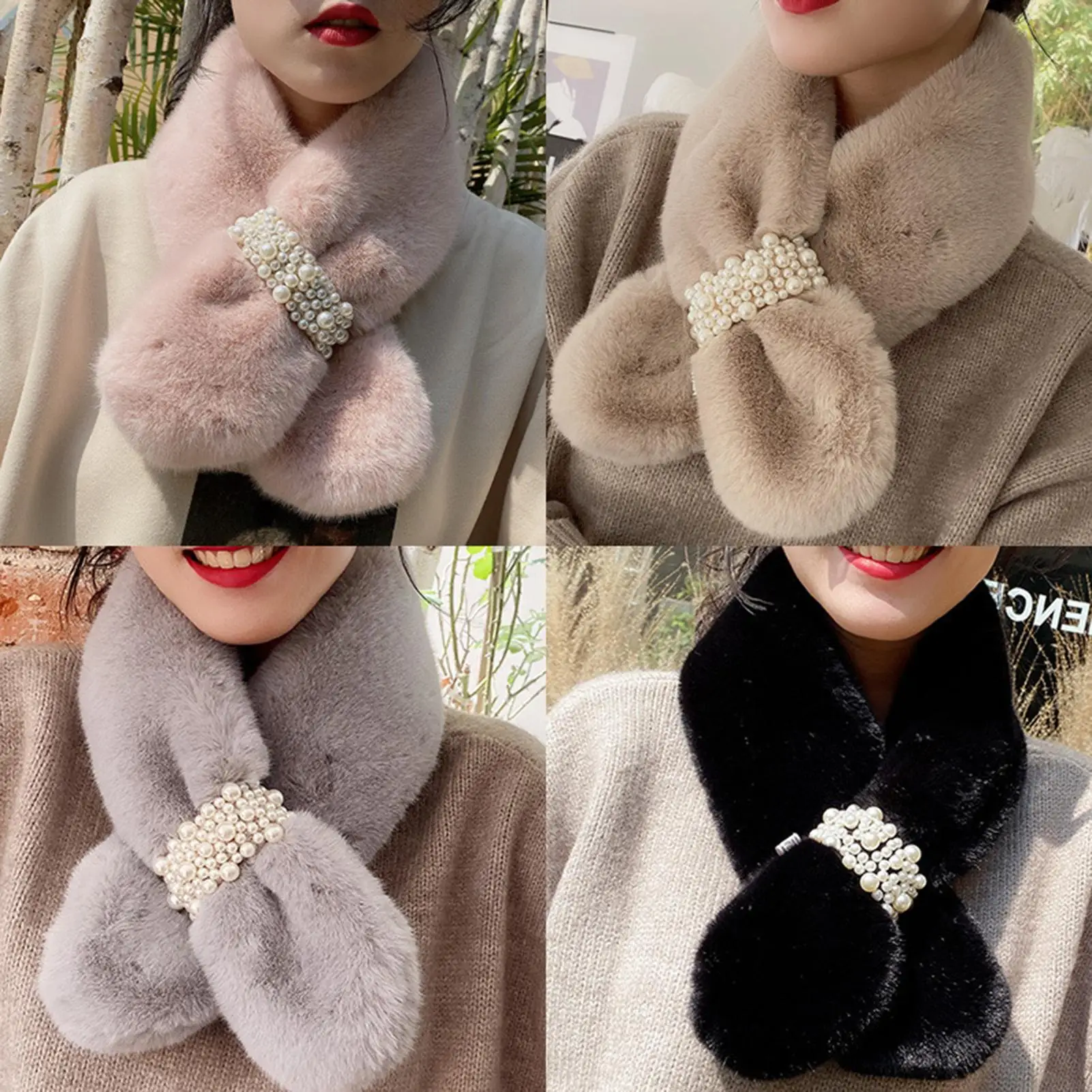 

Women Scarves Autumn Winter Female Outdoor Warm Circle Loop Scarf Faux Rabbit Fur Neck Wrap Gaiter Scarf For Girl Women Gift