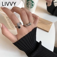 livvy silver color multi layer line leaf rings creative twisted knotted thai silver adjustable jewelry for women
